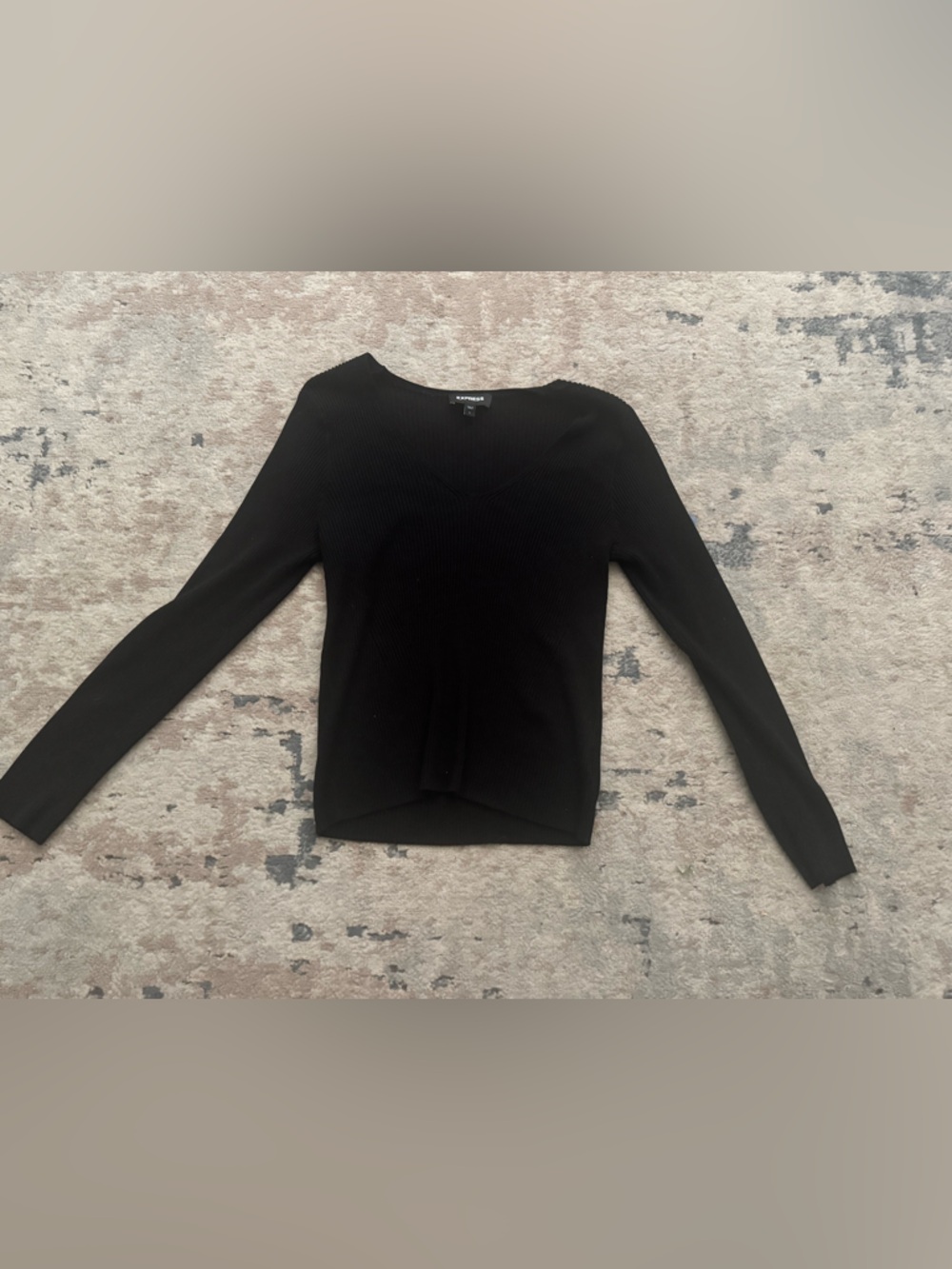 Express Black Ribbed V Neck Long Sleeve Top Size Large